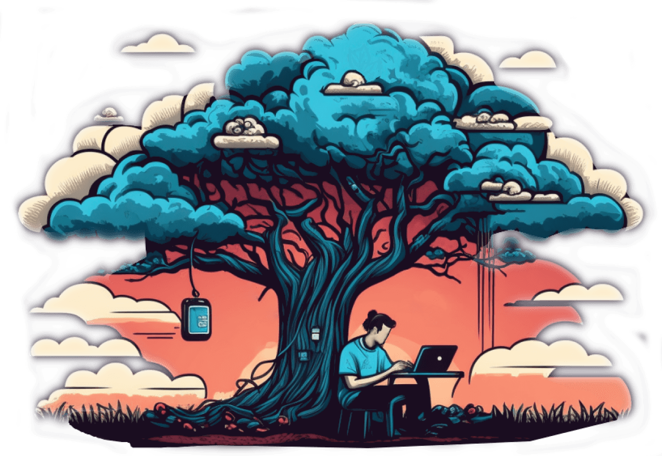 Image of artistic stylised man coding the his next project.